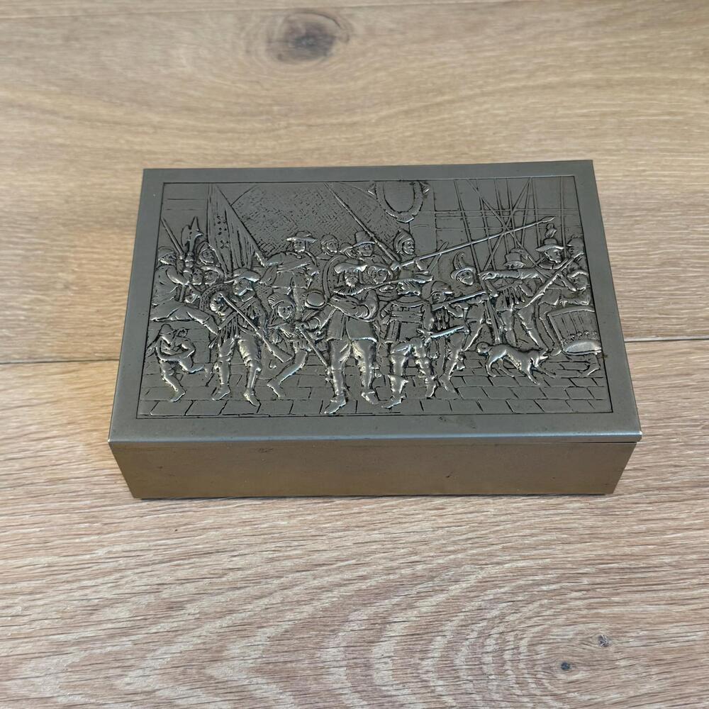 Vintage Rembrandt Night Watch Metal Box | Picus Eindhoven Mahogany Dovetail Keep